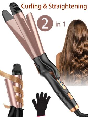 PinkSings 2 In 1 Hair Straightener And Curler, Hair Curling Iron & Ceramic Flat Iron In One With Adjustable Temperature,Fast Heating For All Hair Types, Gift For Her
