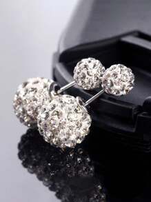 1 par de brincos de bola dupla de prata esterlina S925 para mulheres, brincos pendurados na frente e atrás com diamantes, brincos de gancho