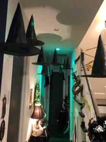 6pcs Halloween Witch Hat, Wizard Witch Hat, Wall Hanging Decor, Door Decoration, Room Background Decor, Tabletop Backdrop, Masquerade Party, Birthday Party Supplies