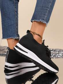 Women's Outdoor Lace-Up Sneakers, Spring/Autumn New Comfortable Breathable Low-Top Sports Shoes, Black Running Shoes