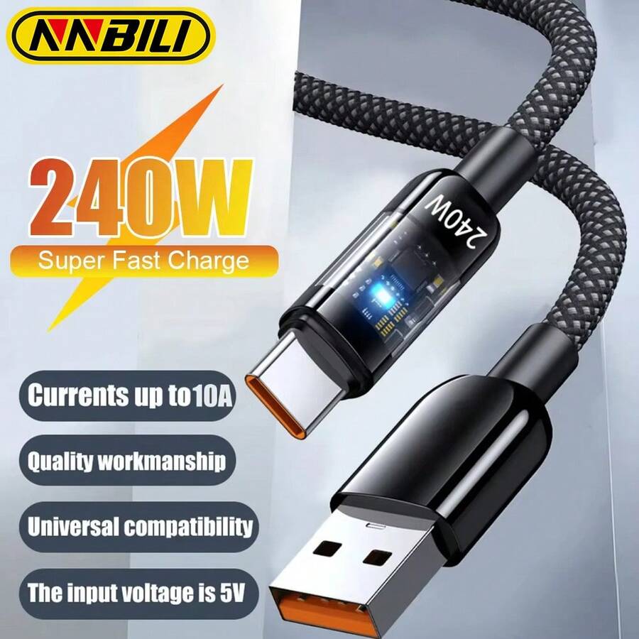 NNBILI Super Fast Charging 240W QC 3.0 USB To Type C Cable Compatible With Samsung Compatible With Xiaomi Compatible With Huawei Compatible With OPPO LED Phone Charger Data Cord Phone Accessorie(Note: This Product Only Supports Charging With The Original Charger To Achieve 240W Power.)