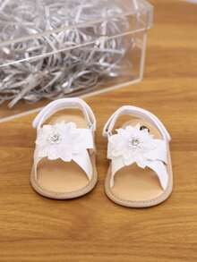 Yibubu White Infant Girls Shoes Flower Hook And Loop Sandals Lightweight Non-Slip Comfy Infant Shoes First Walking Newborn Infant Summer - White - View 5