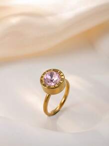1 pieza Anillo de acero inoxidable chapado en oro de 18k con diamantes para mujer, accesorio elegante y de moda adecuado para uso diario, vacaciones, citas, regalo