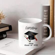 1pc 11oz Graduation Theme Mug, Personalized "Class Of 2025" Graduate Cup, Ideal Graduation Gift For Classmates, Friends, Siblings And Graduates, Suitable For Home And Office Coffee Cup