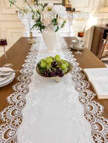 1pc Embroidered Lace Trim Table Runner With Tassel Decor, Suitable For Dining Table, Entryway Table, Side Cabinet, Holiday Decoration & Party Gift, Multiple Size Options - White - View 9