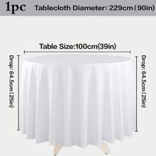 1pc Round Tablecloth, White, Machine Washable Linen-Polyester Decorative Tablecloth, Suitable For Dining Table, Party, Banquet And Wedding