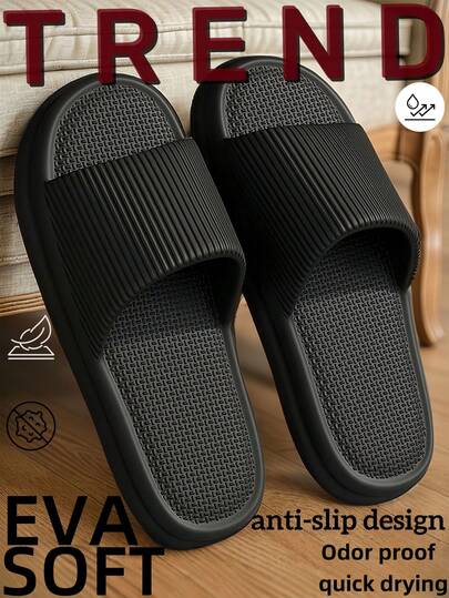 Spring To Summer New Arrival Unisex EVA Home Slippers, Fashionable Simple Style, Soft Lightweight Breathable Material, Non-Slip Anti-Odor Quick Dry Quiet, Indoor Outdoor Wear Men Slides, Shower Shoes