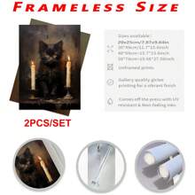 2 pièces Impression murale d'art chat noir pour Halloween, décoration d'horreur, décoration de maison de campagne sombre, impression gothique d'Halloween, impression cœur sorcière, cadeau chat lady Halloween, art mural, affiches, art mural avec cadre pour salon, chambre à coucher, bureau, etc. - Parfait pour les vacances, murales, affiches, cadeaux d'anniversaire, cadeaux de remise des diplômes! Fait de canevas (cadre en option)