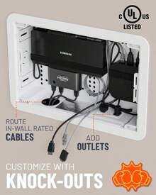 Caja de medios de TV empotrada de 9" - Toma TV empotrada y caja de red - Funciona con Roku, Apple TV, Fire TV Stick y One Connect Mini - Kit de gestión de cables amigable con Wi-Fi