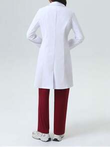 女士长袖口袋实验服/工作服/工作服，适用于护士、牙医、医疗保健人员、宠物医院、实验室，春季白色 - 白色 - 查看 2