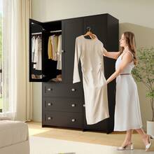 VOWNER 71" Large Wardrobe Closet With Mirror, Freestanding Bedroom Armoire With 3/6 Large Drawers & 2/4 Doors, Clothes Storage Organizer Cabinet For Bedroom, Gifts For Halloween & Thanksgiving - 黑色-47.3"寬 - 查看 4