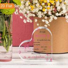 1 pezzo Targa acrilica a forma di cuore con fiocco rosa e citazione lucida - Perfetto regalo per la Festa della Mamma o Compleanno, Decorazione da tavolo classica, Utilizzo multifunzionale, Senza batterie necessarie, Targa e statua decorativa