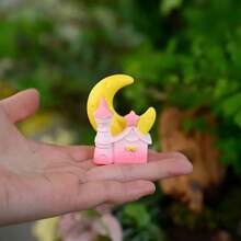 1 pieza, material de resina, ornamento de estatua de castillo de luna y estrella de fantasía de dibujos animados, para decoración de escritorio de hogar/jardín al aire libre/maceta de flores/paisaje de musgo micro/acuario/jaula de mascotas pequeñas, accesorios hechos a mano DIY, ornamentos para mesa de arena psicológica, regalos creativos