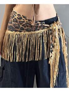 Pañuelo de cintura con lentejuelas de estampado de leopardo personalizado | Accesorio de pañuelo de cadera para danza del vientre/hip hop - Multicolor - Ver 7