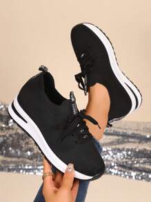 Women's Outdoor Lace-Up Sneakers, Spring/Autumn New Comfortable Breathable Low-Top Sports Shoes, Black Running Shoes