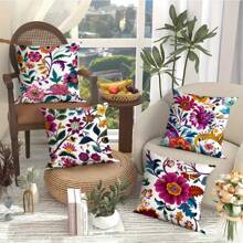 4pcs High Quality Outdoor Throw Pillows - Colorful Bohemian Floral Print, Twill Fabric With Zipper Closure, Machine Washable For Patio, Garden, Poolside Decor, Outdoor Relaxation | Decorative Cushions | Twill Weave Pillow, Outdoor Pillows