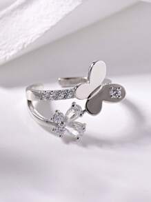 1pc Delicate Butterfly Decorative Cuff Ring With Sparkling Colorful Zirconia,Open Adjustable Ladies Ring,Women's Creative Jewelry,Summer Vacation Accessories,Women's Daily Wear,Party,Date,Gathering,Valentine's Day Gift.