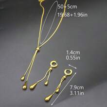 Conjunto de collar y aretes de gota de agua ajustable de acero inoxidable con borlas, conjunto de joyería de moda para mujeres, regalo para fiesta