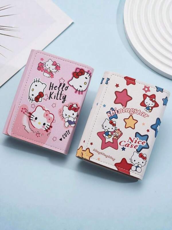 Sanrio Sanrio Hello Kitty Spring/Summer New Fashionable Cartoon Cute KT Cat Mini Wallet Leather Trifold Compact Card Holder Coin Purse For Women Wallet Purse Wallet Small Wallet Cute Wallet
