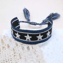 1 pieza Brazalete bohemio hecho a mano con decoración de estrella, borlas trenzadas, estilo casual adecuado para amigos, familiares, estudiantes, regalos festivos, fiestas, uso de viaje