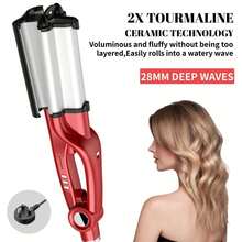 3 Tubes Curling Iron - Beach Wave Curling Iron, 28mm Professional Curling Iron, Heat Resistant With Storage Lock, Suitable For Traveling, Anti-Scald And Easy To Use, Best Gift For Women - UK Plug(220-240V) - View 2