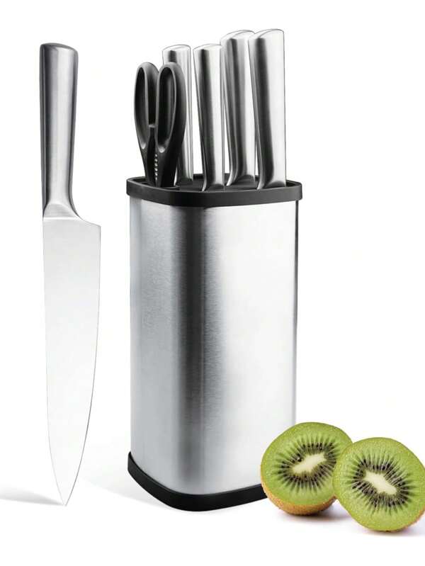 Stainless Steel Universal Knife Holder, Detachable, Easy To Clean, No Groove Knife Holder Storage Kitchen Counter, With Scissors And Sharpening Rod Storage Port