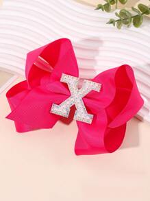 1 pieza Lazo con letra gigante brillante para niñas con perlas falsas y strass - Clip de cocodrilo elegante color rosa intenso - Accesorio de pelo dulce y lindo, regalo ideal para fiestas y festividades