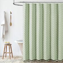 Stall Fabric Shower Curtain, 36x72 Inch Half Boho Tufted  Striped Small Cloth Bathroom Shower Curtains, Narrow Thick Waterproof Polyester Shower Curtain Set With 6 Hooks, Sage Green - Green - View 9