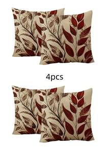 4pcs/2pcs Autumn Leaf Decorative Pillow Covers, Romantic Autumn Design, Deep Red Background With Dried Rose, Dark Brown And Ivory Print, | 18 X 18 Inches | Zipper Closure | Soft And Comfortable Fabric, Fade-Resistant, Machine Washable, Suitable For Outdoor Decor, Home Decor, Patio Decor, Room Decor, Party Decor, Bedroom Decor. Pillow Inserts Not Included. - Multicolor - View 8