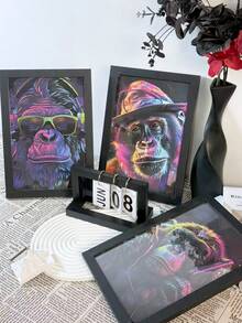 1/3 件，可选框架，赛博朋克风格，猴子帆布墙艺术装饰，动物主题，带框架的墙壁艺术，适用于卧室、浴室、房间和家居装饰。