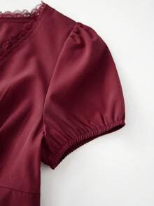 Women Y2k Lace Trim Button Down Shirt Top Fairycore Short Sleeve Lapel Collar Slim Fit T Shirts Crop Tops Summer Going Out Tops Blouses Vinatge Aesthetic Clothes Streetwear - 玫紅色 - 查看 6