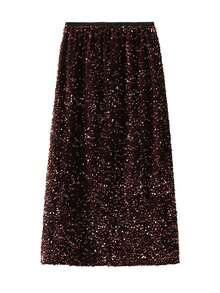 Women Long Skirt, Elegant Elastic Waist Shiny Sequins Casual Skirt Streetwear For Daily - 咖啡色 - 查看 6