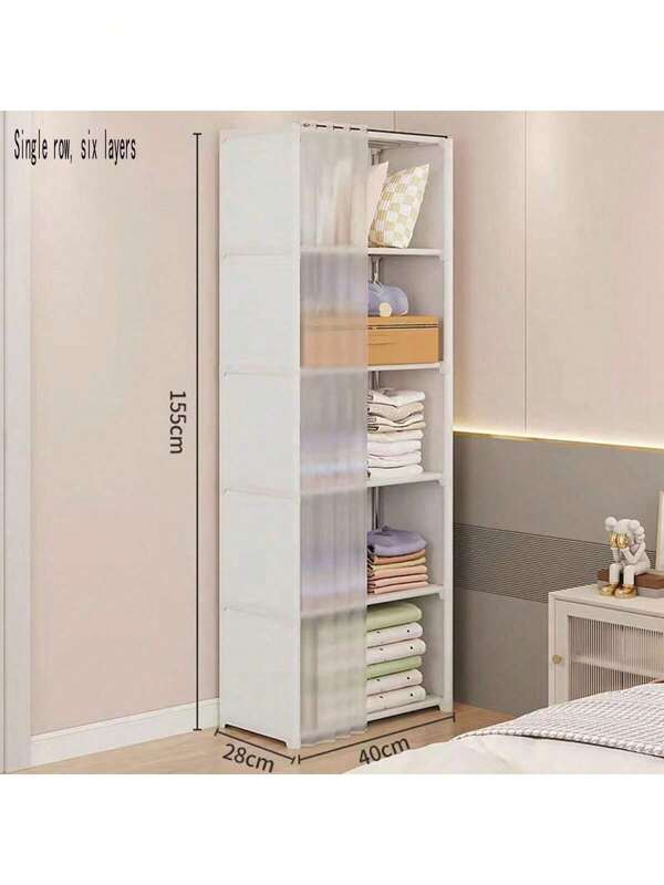 Compact Dustproof Closet Organizer With Multi-Layer Shelves, Easy Assembly For Bedroom Storage, Freestanding Wardrobe With Clear Doors And Open Top Shelf, Clothing Organizer | Sleek Finish | Sturdy Construction, Clothes Organizer Storage Multifunctional Easy-To-Install Simple Clothes Storage Cabinet, Bookshelf Dustproof Rack, Suitable For Office, Classroom, Living Room, Bedroom, Dormitory