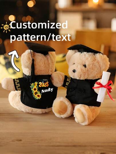 1pc Customized Holiday Teddy Bear, School Gift, Customized With Your Personalized Text Or Graphics, Christmas, Halloween Teddy Bear, Teacher's Day Gift, Appreciation For Teachers, Special Gift For Teachers, Warm Memento Gift. Graduation Gift For Students, Dorm Decor, Graduation Ceremony Decor, Gift For Students/Classmates/Graduating Children/Children Starting School/Girlfriend/Boyfriend