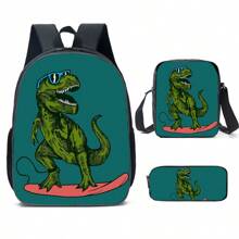 Juego de 3 mochilas escolares para niños y niñas, mochila con diseño de dinosaurio para estudiantes de escuela primaria, secundaria y preparatoria, con gran capacidad de 16 pulgadas, incluye bolsa para el hombro y estuche para lápices