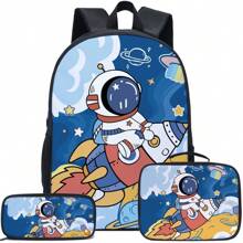Cute Astronaut Pattern Pen Case, Meal Bag Combination Set, Suitable For All Occasions, Comfortable Adjustable Shoulder Strap, Multi-Functional, Perfect For Play, Perfect Gift, Back-To-School Season
