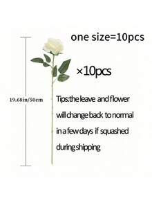 10支仿真丝绸玫瑰，逼真人造玫瑰花束，长茎设计，适合家居、婚礼、派对装饰，白色