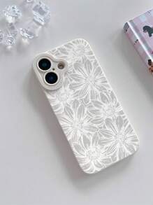 Flower 1pc Fashion White Floral Matte TPU Shockproof Phone Case Compatible With IPhone 16/15/14/13/12/11/XSMAX/X/XS/XR/7PLUS/8PLUS/7/8