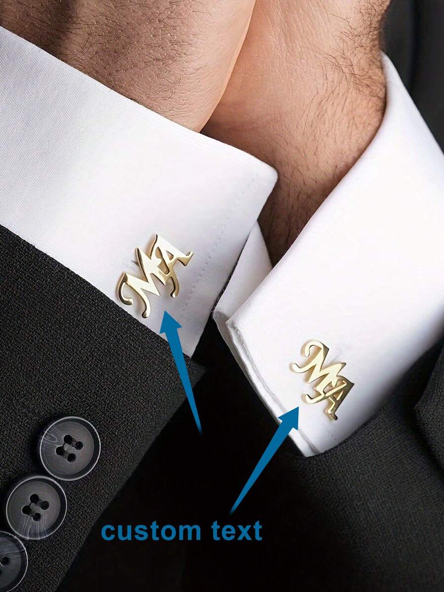1 Pair Personalized Minimalist Double Letter Cufflinks, Elegant Dress Shirt Cufflinks For Men, Jewelry Gift - Multicolor - View 1