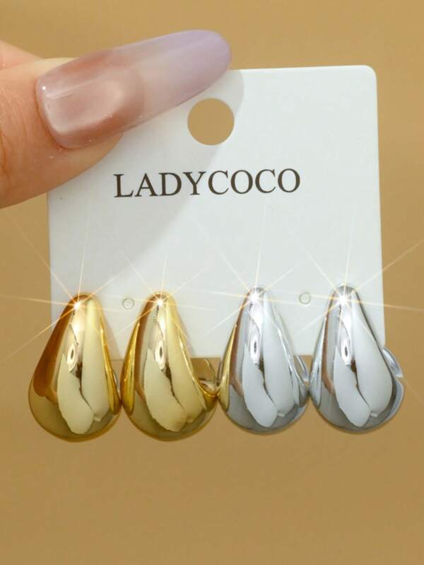 2 pares de pendientes elegantes con forma de lágrima, adecuados para el uso diario de las mujeres, citas, fiestas y combinación con looks de todos los días
