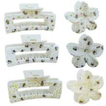 1pc Fashionable Floral & Bee Print Hair Clip - Y2K Style Chic Hair Accessory, Cute Flower Hair Clip For Women, Durable Resin Flower Hair Barrette, Ladies Summer Hair Clip Fashion Hair Accessories Flower Claw Clips