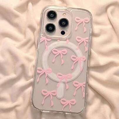 粉色少女蝴蝶结磁吸手机壳，兼容 16 Pro Max/15/14/13/12/11、S25U S24U S23U A16 A15 A35 A36，防水防震防摔防刮花
