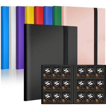 集换式卡牌夹，9 口袋卡片相册文件夹，360 度侧装口袋夹，适用于体育和游戏卡、MTG 和其他 TCG，黑色