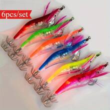 AVLCOAKY 6pcs/Set 10cm/ 12.2g LED Electronic Luminous Shrimp Lure Squid Jig Hook Night Fishing Squid Jigs Lures Bass Bait Fishing Tackle