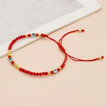 Boho Red Crystal Beaded Bracelet With Gold Accents And Blue Evil Eye - Attracts Wealth, Ideal Gift For Friends And Family, Elegant Vintage Style, All Season Charm - Red - View 3