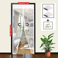 1 pieza Cortina de puerta mosquitera magnética estilo europeo de lujo - Bordado de encaje + Rayas 3D, Cierre automático silencioso, Instalación sin taladro, Adecuada para sala de estar/dormitorio, Decoración lujosa antipolvo para todo el año