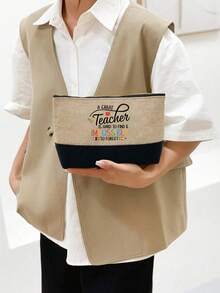 手提包和钱包，肩带手提包，印有“伟大的老师”字样，卡包，多功能便携式教师手提包，教师感谢亚麻包，女士礼物，便携式休闲收纳手提包，多功能购物袋 - 彩色 - 查看 5