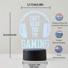 1 peça de luz noturna para fones de ouvido 3D para jogos - alimentação USB, controle por toque, gradiente de 7 cores, design "Estou jogando, não consigo ouvir você", ideal para decoração de sala de jogos ou quarto, presente perfeito para jogadores, iluminação para sala de jogos, decoração moderna para sala de jogos, iluminação LED criativa