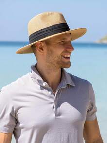 3pcs/Set Boho Style Woven Jazz Hat, Summer Vacation Hat - Khaki + Black/beige Ribbon - View 8