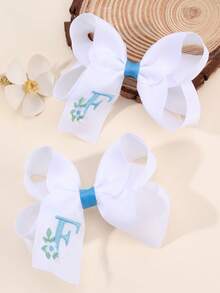 2 件女孩 A-Z 刺绣字母印花蝴蝶结发夹，简约白色缎带蝴蝶结发夹，可爱时尚发饰，适合日常/派对/学校 - 彩色 - 查看 30
